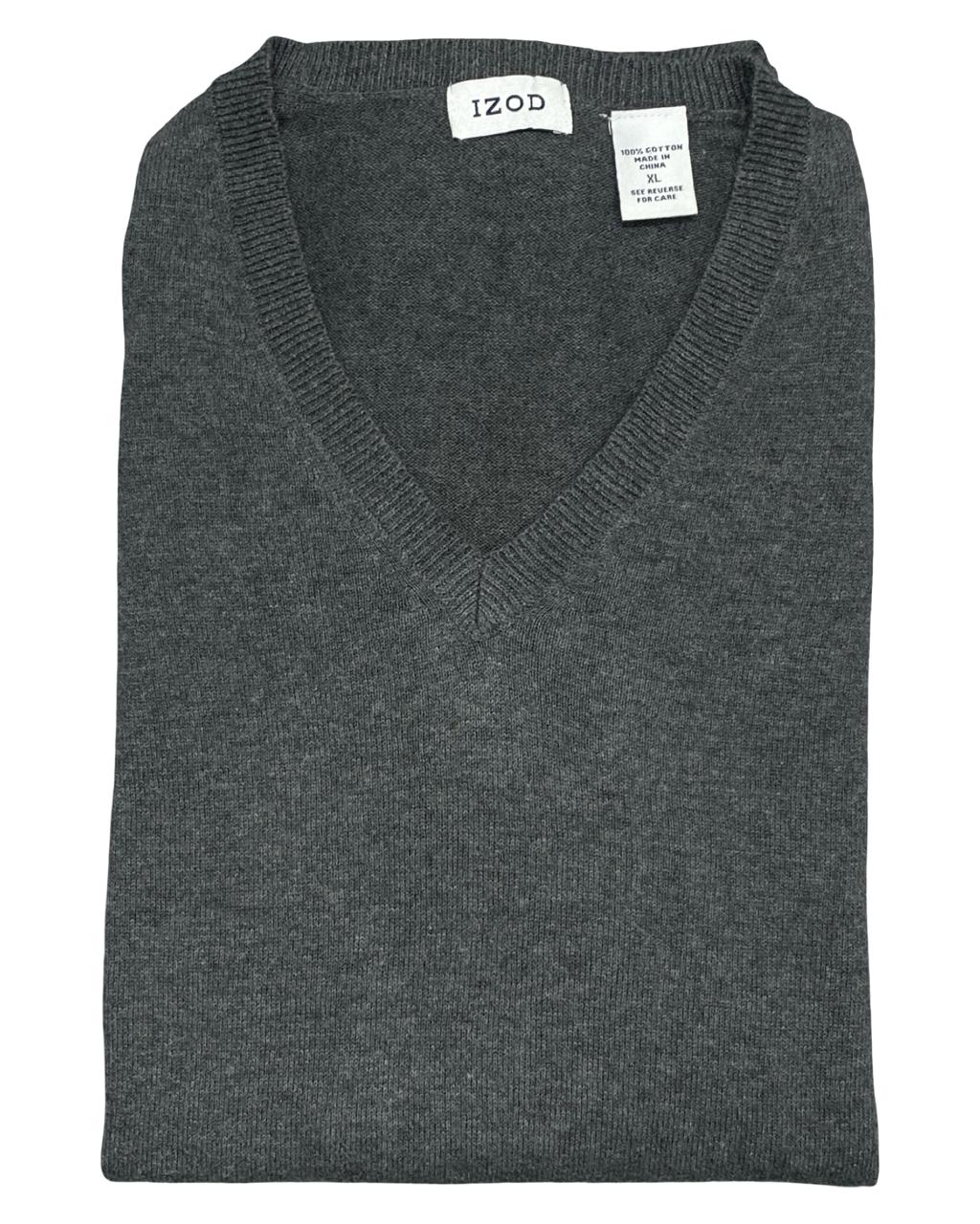 IZOD Charcoal Gray V-Neck Cotton Sweater | Size Large | Chest 25”