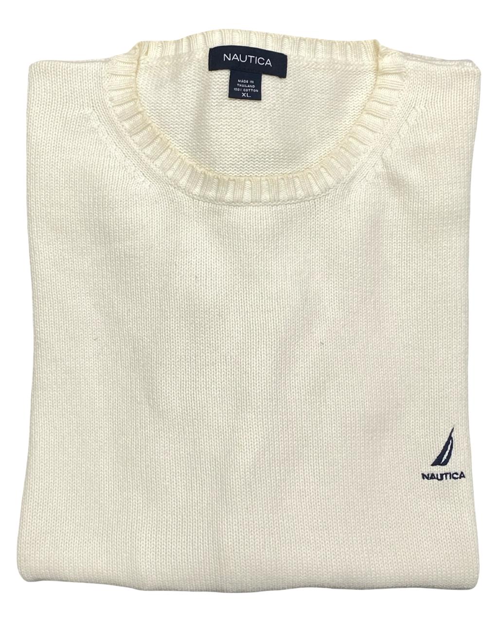 Nautica Cream White Crewneck Cotton Sweater | Size XL | Chest 26”