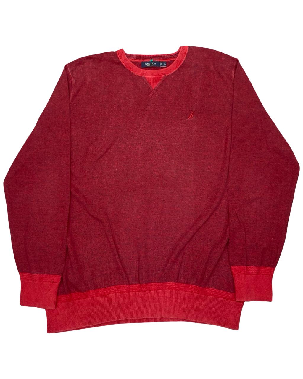 Nautica Washed Red Crewneck Cotton Sweater | Size XL | Chest 26”