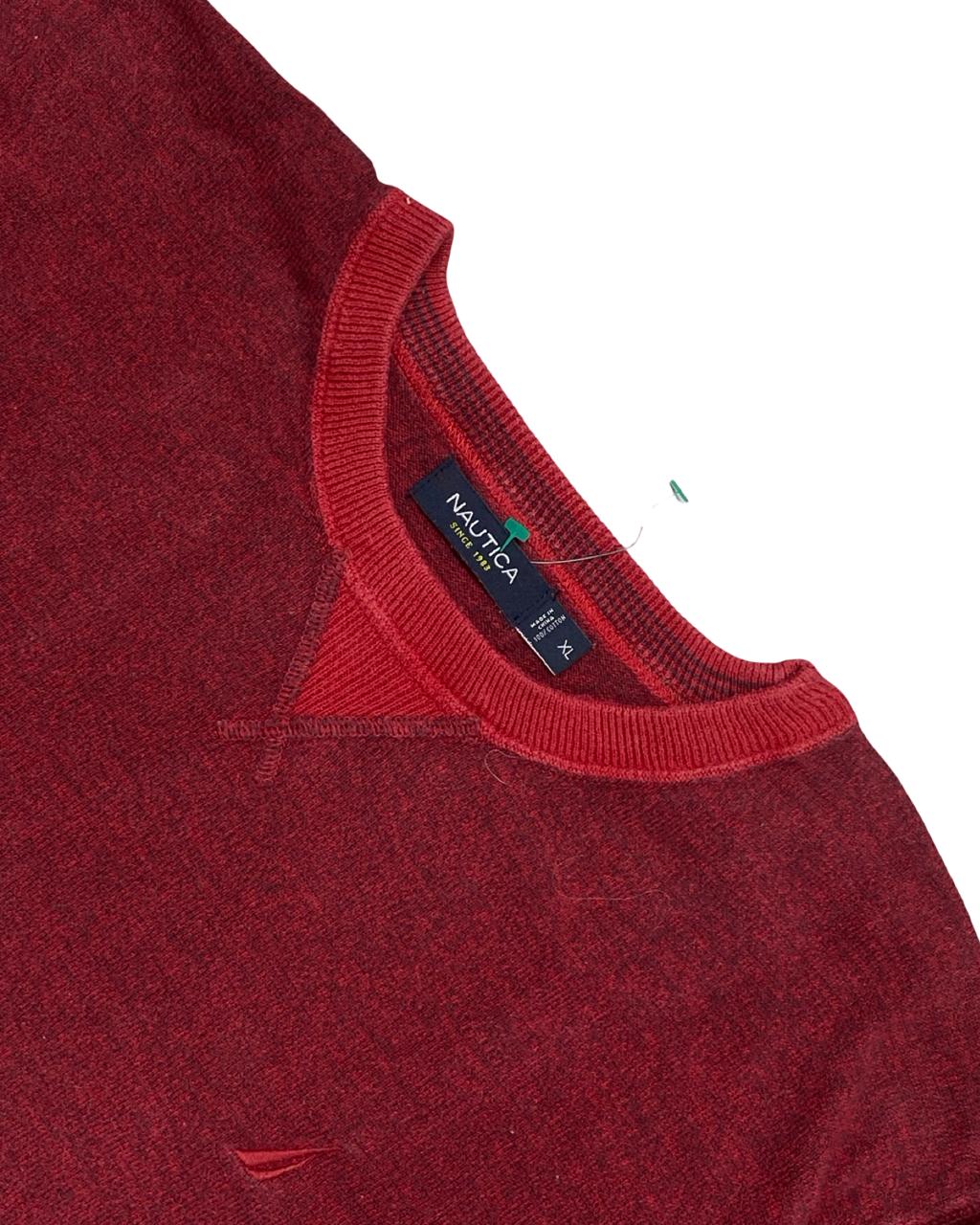Nautica Washed Red Crewneck Cotton Sweater | Size XL | Chest 26”