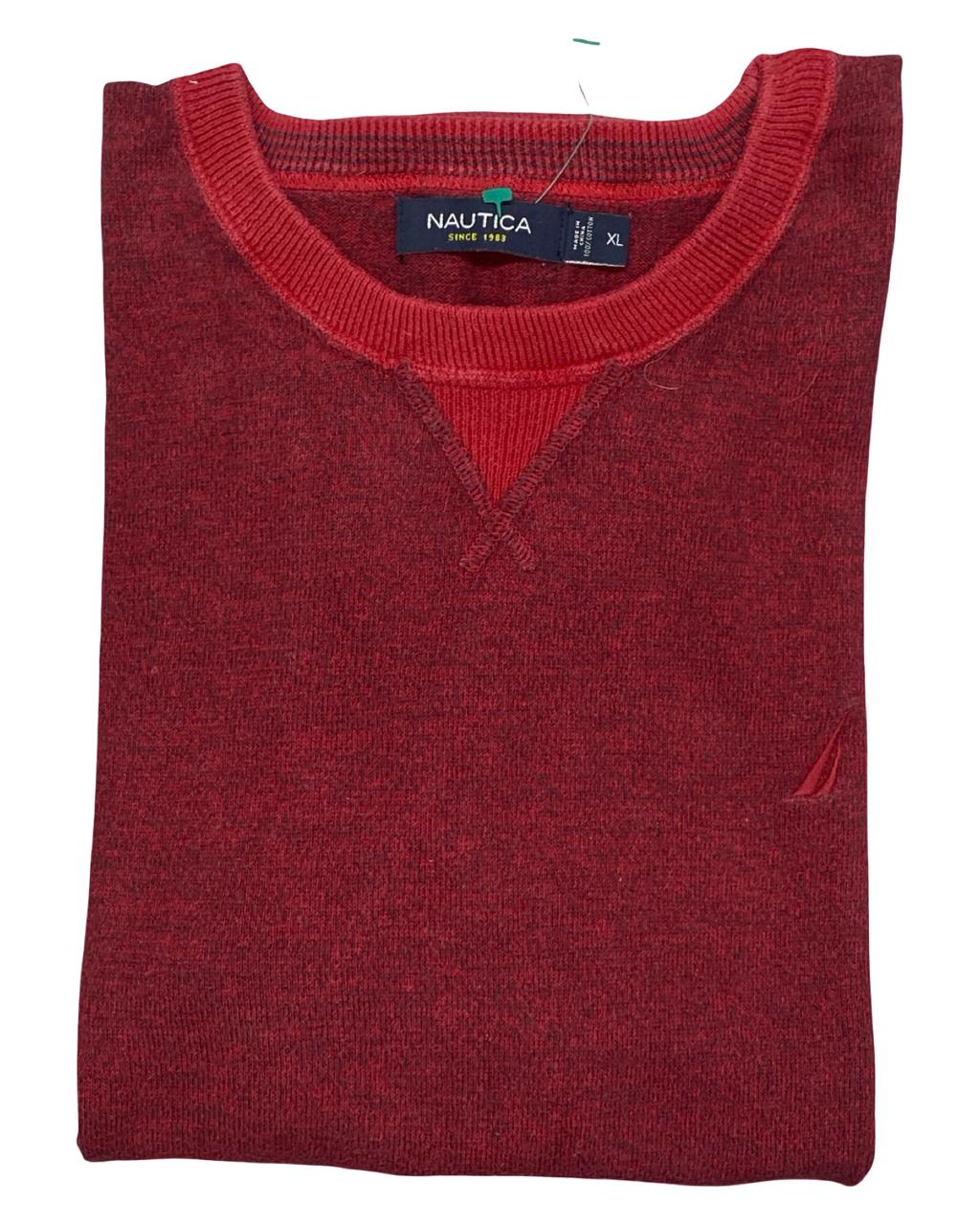 Nautica Washed Red Crewneck Cotton Sweater | Size XL | Chest 26”