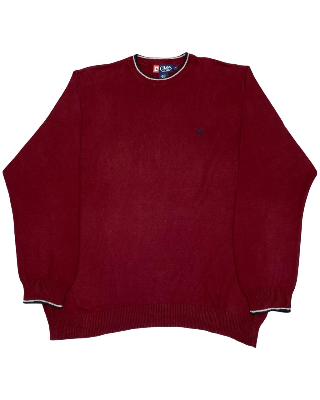 Chaps Deep Red Crewneck Cotton Sweater | Size Large | Chest 24.5”