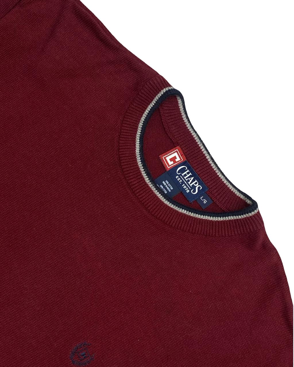 Chaps Deep Red Crewneck Cotton Sweater | Size Large | Chest 24.5”