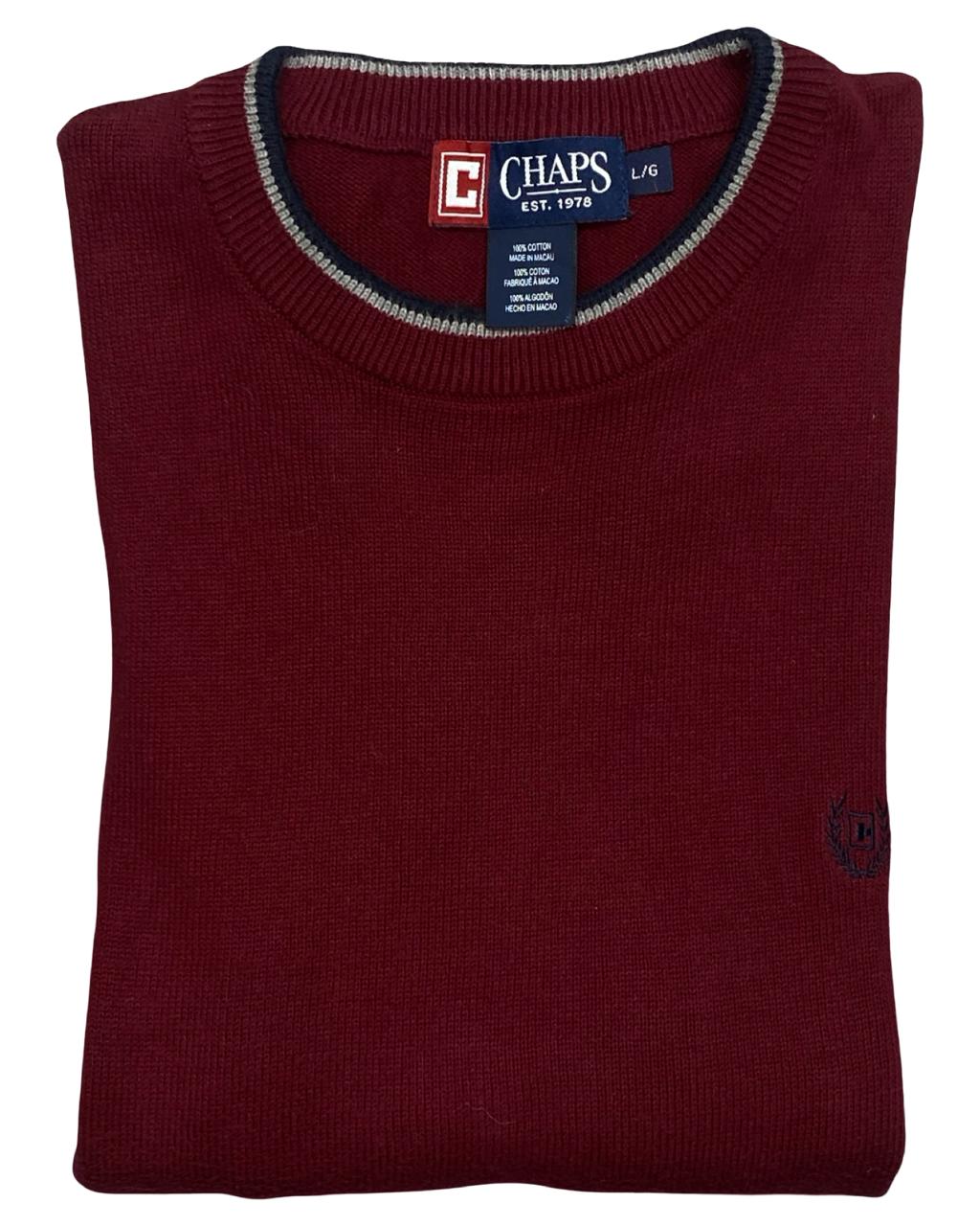 Chaps Deep Red Crewneck Cotton Sweater | Size Large | Chest 24.5”