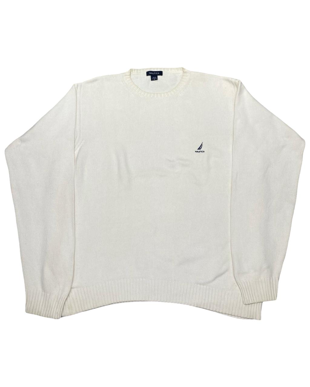 Nautica Cream White Crewneck Cotton Sweater | Size XL | Chest 26”