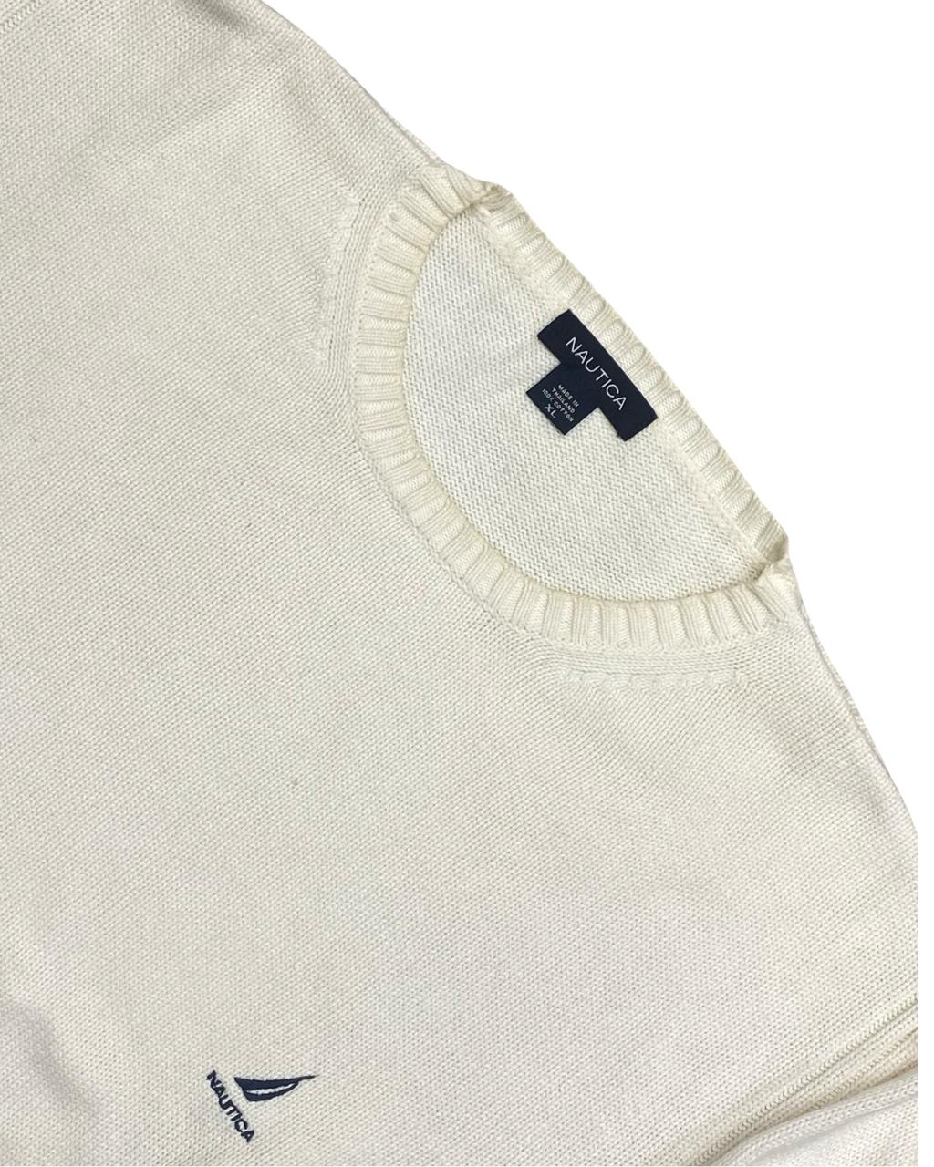Nautica Cream White Crewneck Cotton Sweater | Size XL | Chest 26”