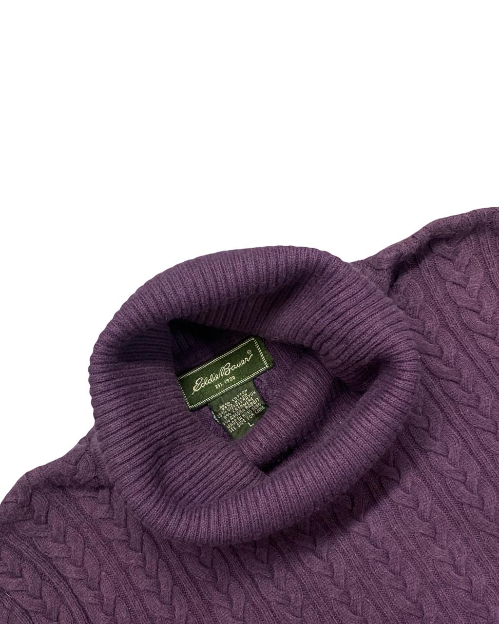 Eddie Bauer Purple Cable Knit Turtleneck Sweater | Size Small | Chest 19.5”
