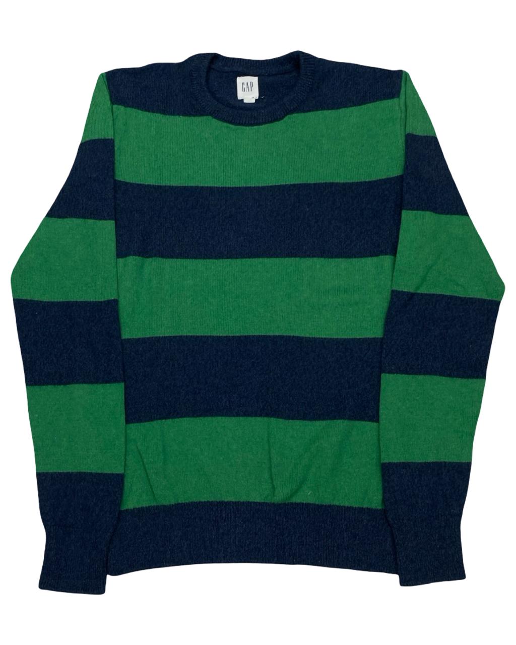 GAP Navy & Green Striped Crewneck Sweater | Size Medium | Chest 20.5”