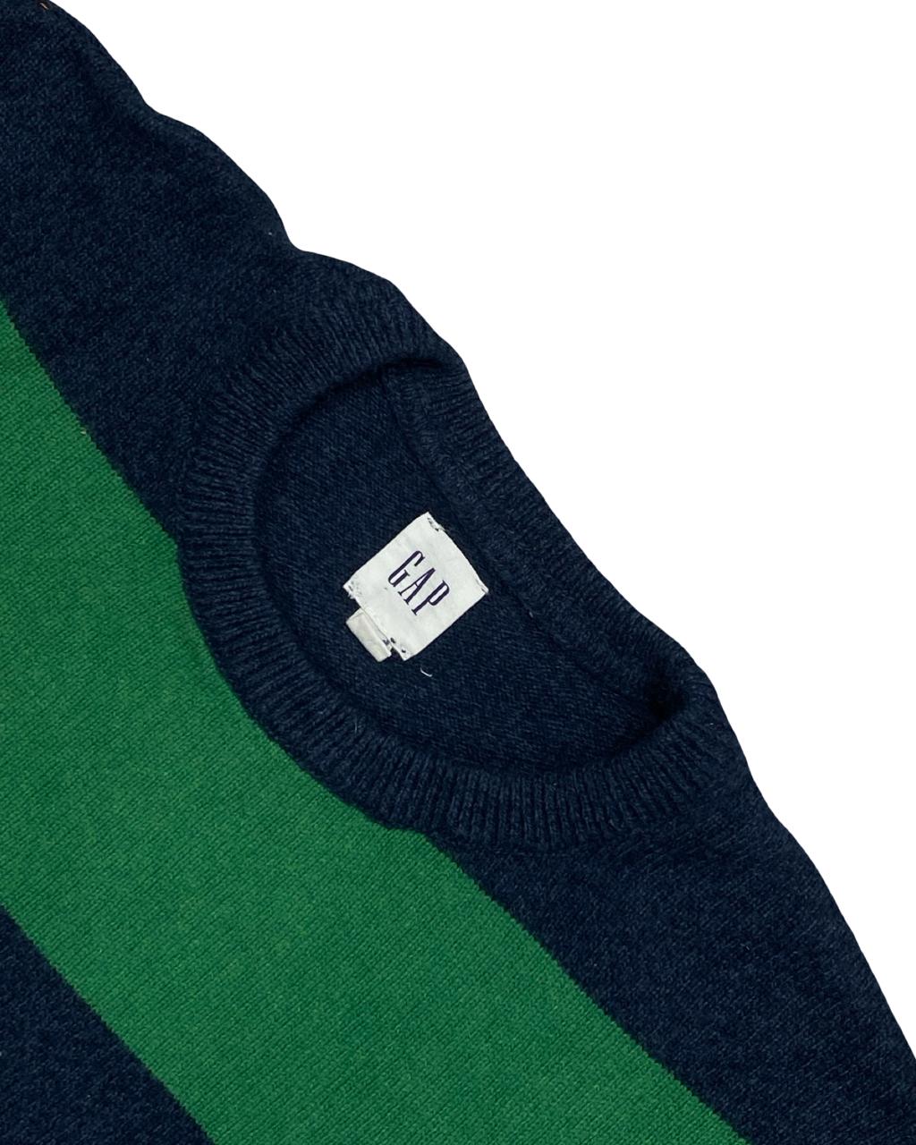 GAP Navy & Green Striped Crewneck Sweater | Size Medium | Chest 20.5”