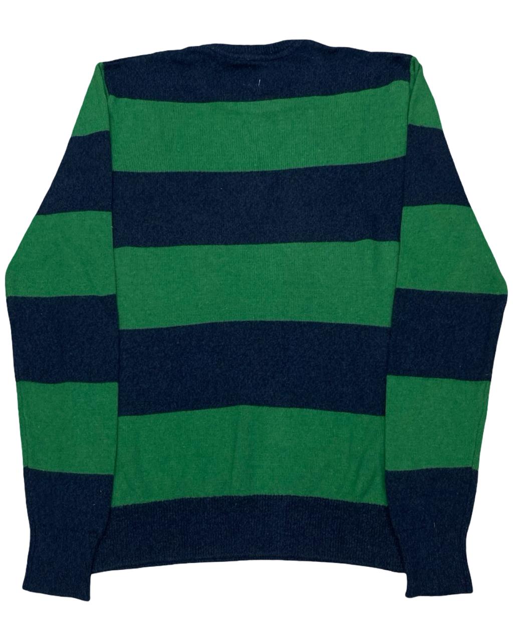 GAP Navy & Green Striped Crewneck Sweater | Size Medium | Chest 20.5”