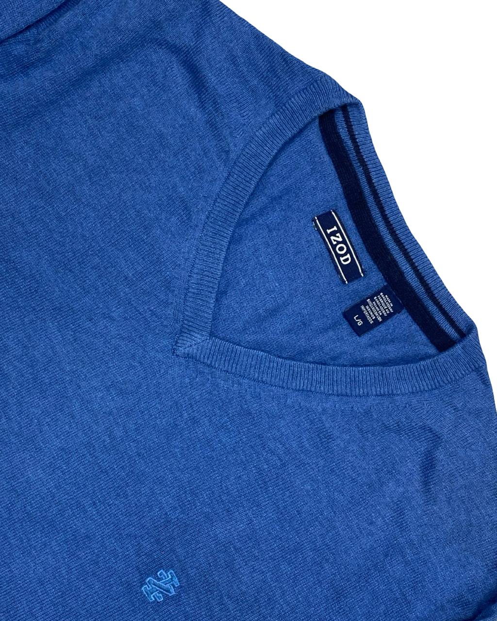 IZOD Bright Blue V-Neck Cotton Sweater | Size Large | Chest 23.5”
