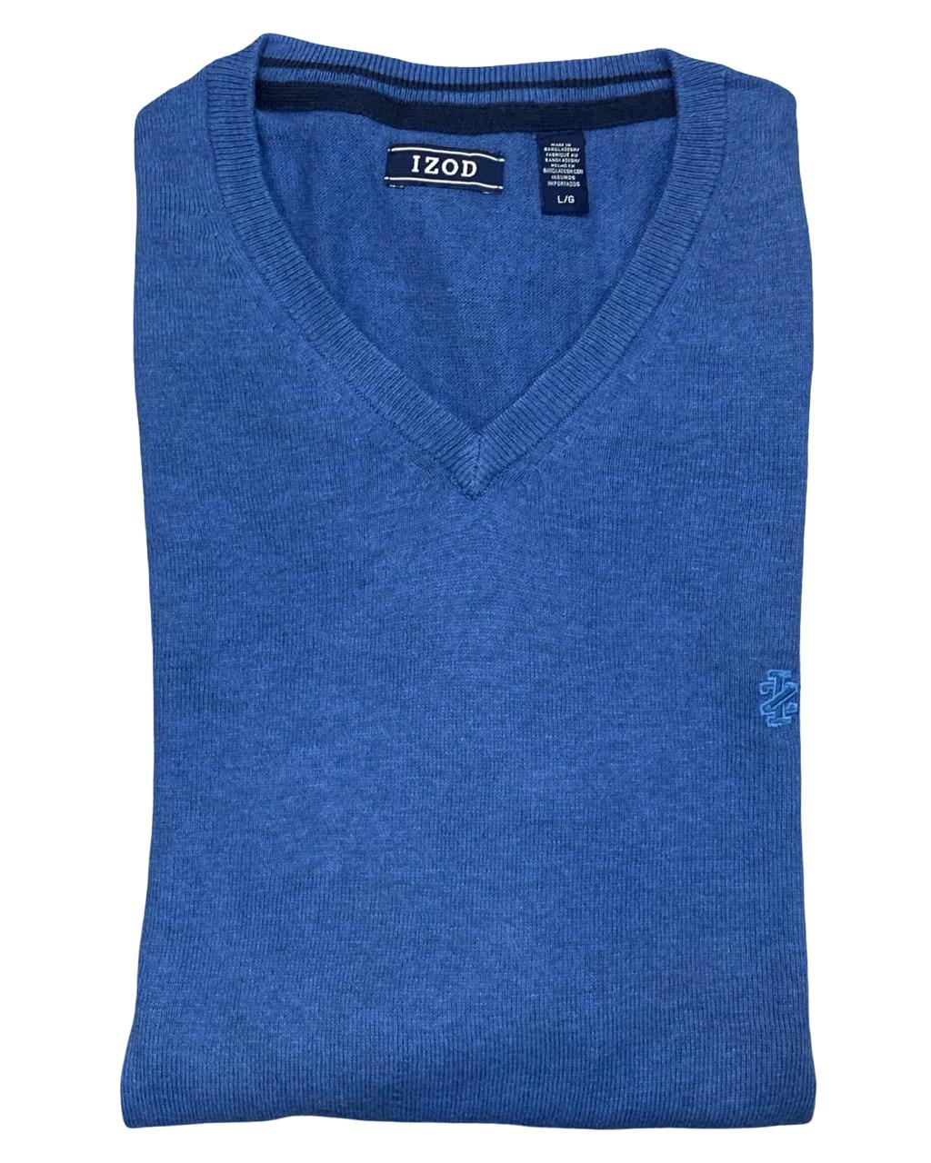IZOD Bright Blue V-Neck Cotton Sweater | Size Large | Chest 23.5”