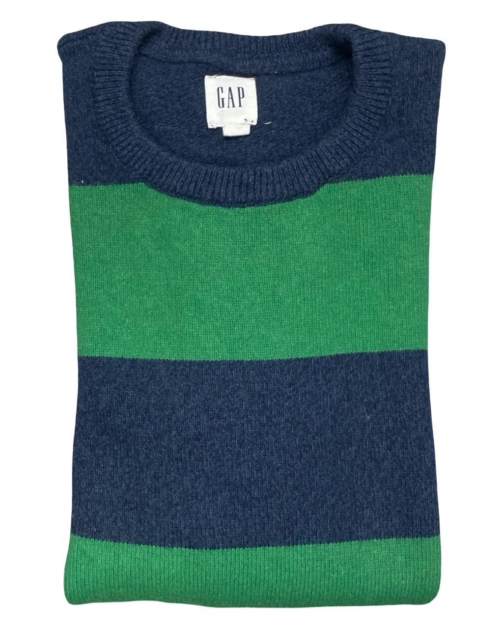GAP Navy & Green Striped Crewneck Sweater | Size Medium | Chest 20.5”