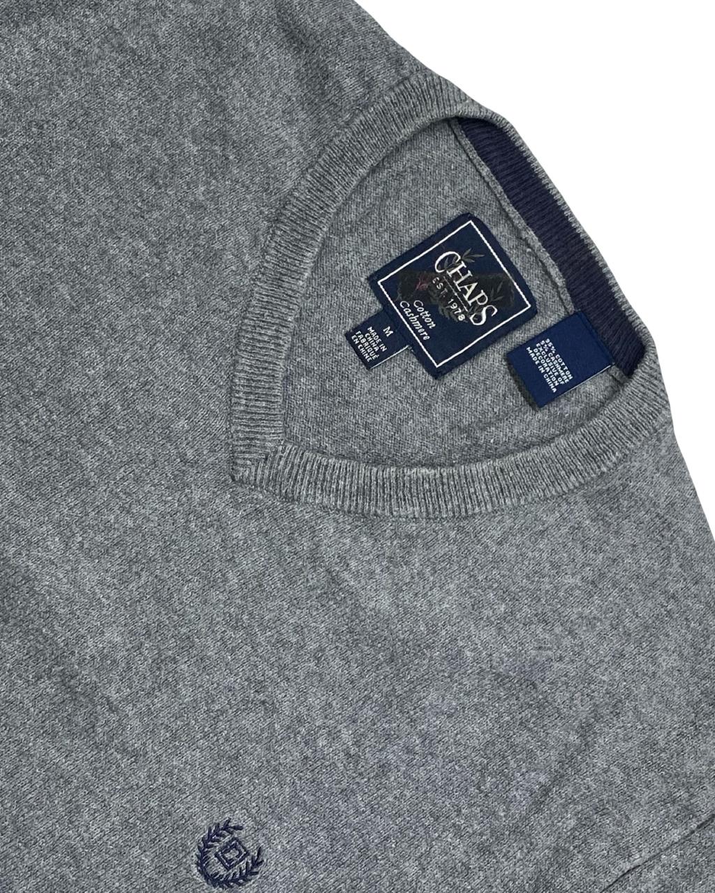 Chaps Gray Cotton Cashmere V-Neck Sweater | Size Medium | Chest 22.5”