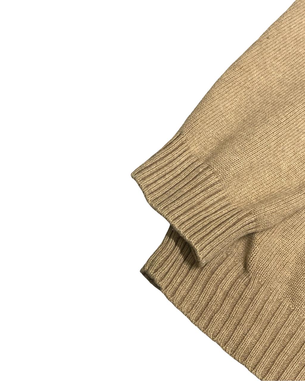 IZOD Camel Beige Quarter-Zip Mock Neck Sweater | Size Large | Chest 23.5”