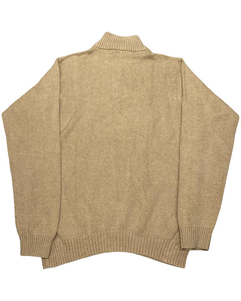 IZOD Camel Beige Quarter-Zip Mock Neck Sweater | Size Large | Chest 23.5”