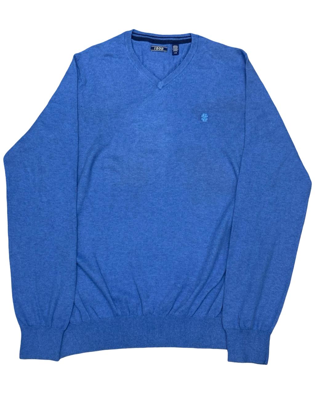 IZOD Bright Blue V-Neck Cotton Sweater | Size Large | Chest 23.5”