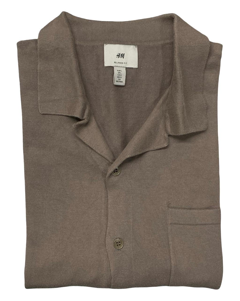 H&M Relaxed Fit Taupe Knit Shirt | Size Large | Chest 25”