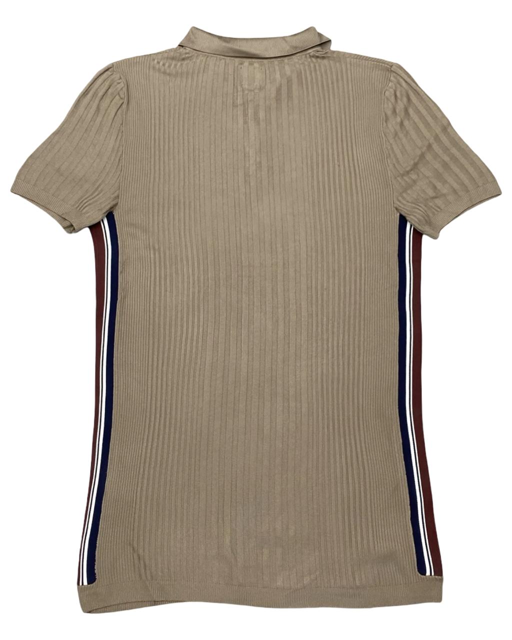 River Island Taupe Ribbed Knit Polo Shirt | Size Small | Chest 17.5”