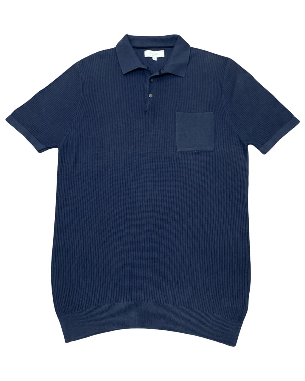 Next Navy Blue Ribbed Polo Shirt | Size Small | Chest 20”