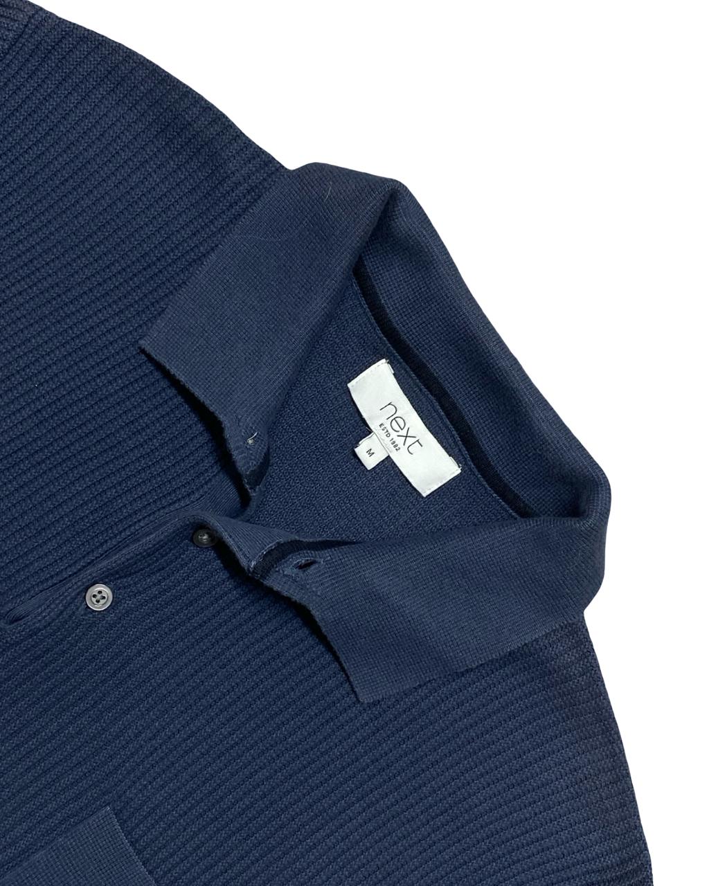 Next Navy Blue Ribbed Polo Shirt | Size Small | Chest 20”