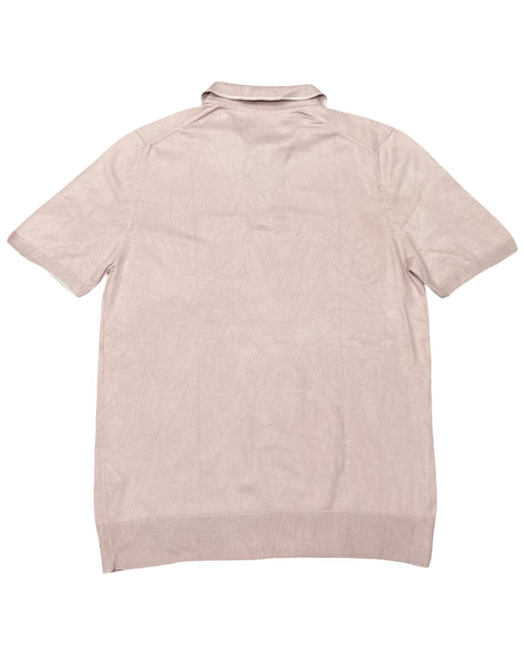 M&S Pale Pink Cotton Blend Knit Polo Shirt | Size Small | Chest 20”