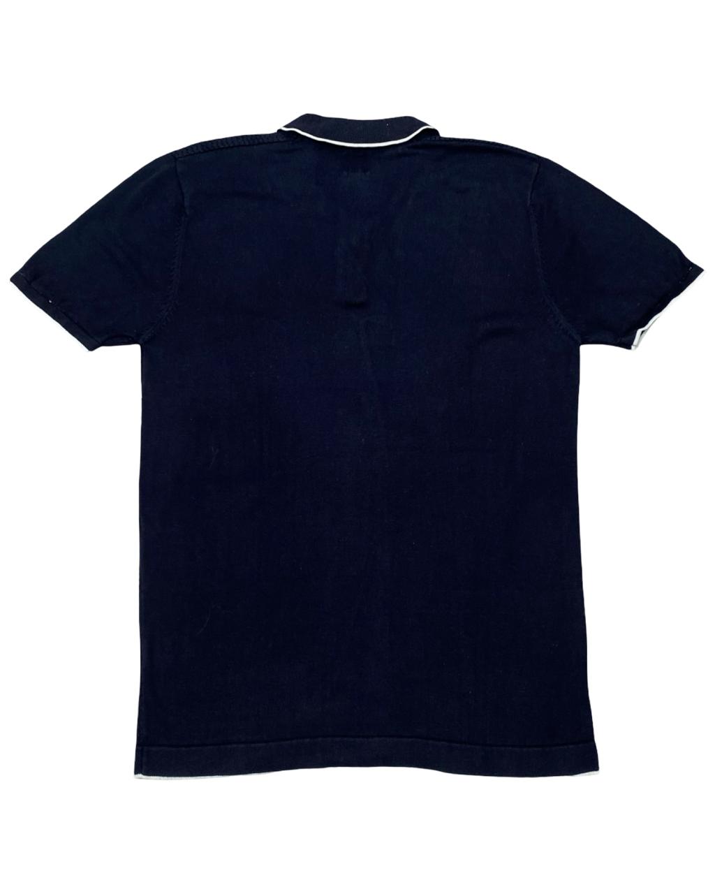 River Island Navy Textured Zip Polo Shirt | Size Small | Chest 20”