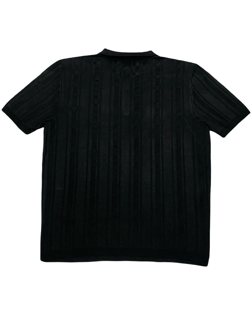 River Island Black Textured Knit Zip Polo Shirt | Size Large | Chest 23.5”