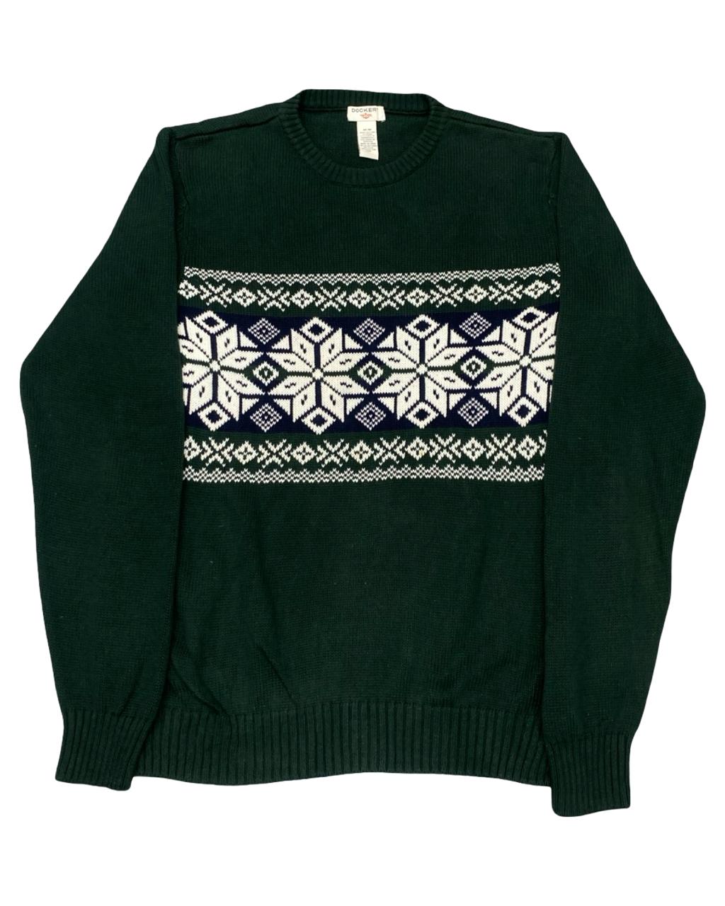 Dockers Green Fair Isle Knit Sweater | Size Medium | Chest 22.5”