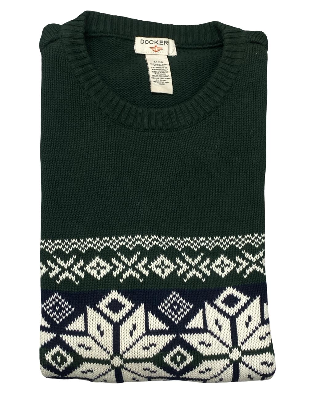 Dockers Green Fair Isle Knit Sweater | Size Medium | Chest 22.5”