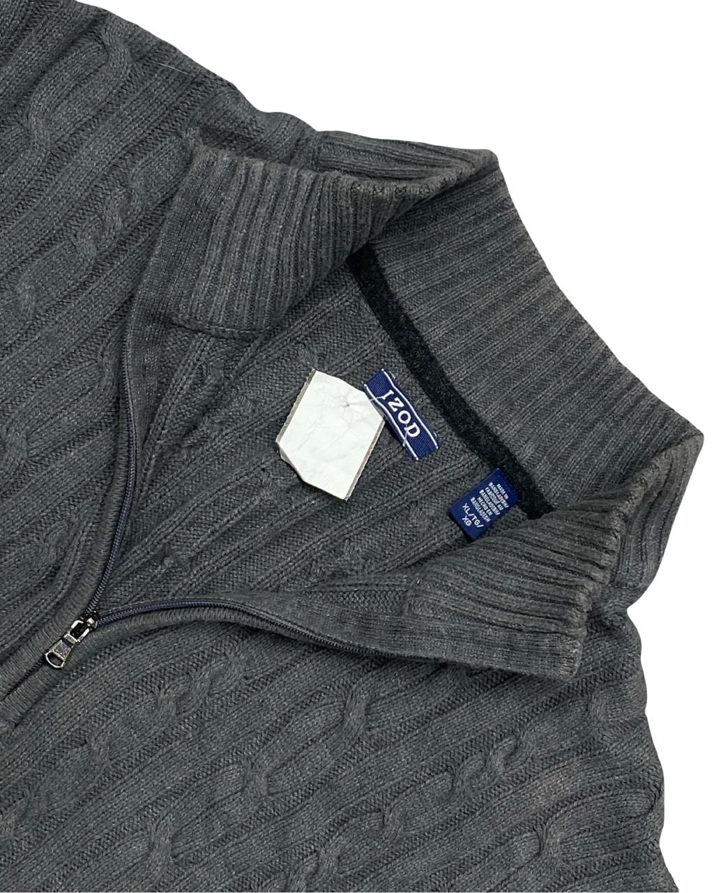 IZOD Grey Cable Knit Half-Zip Sweater | Size XXL | Chest 27.5”
