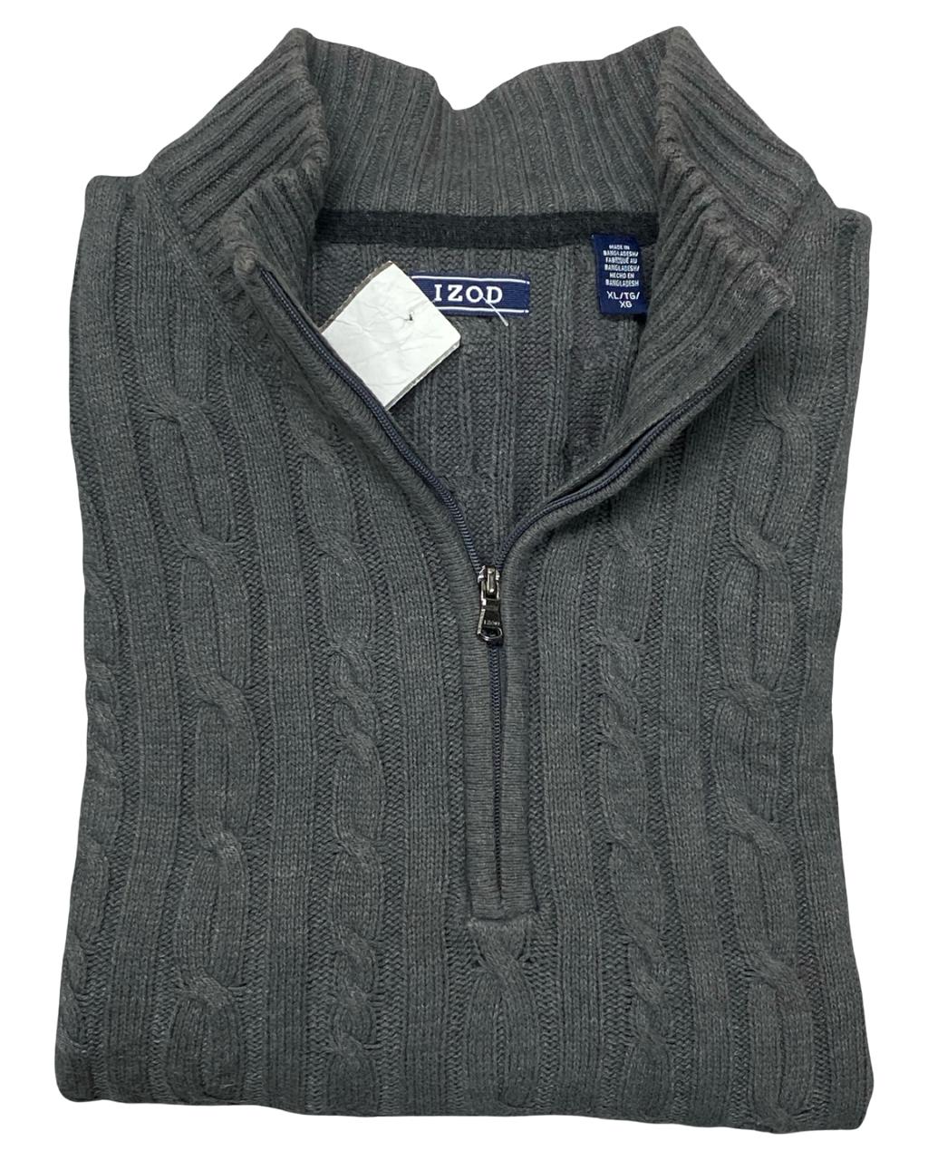 IZOD Grey Cable Knit Half-Zip Sweater | Size XXL | Chest 27.5”