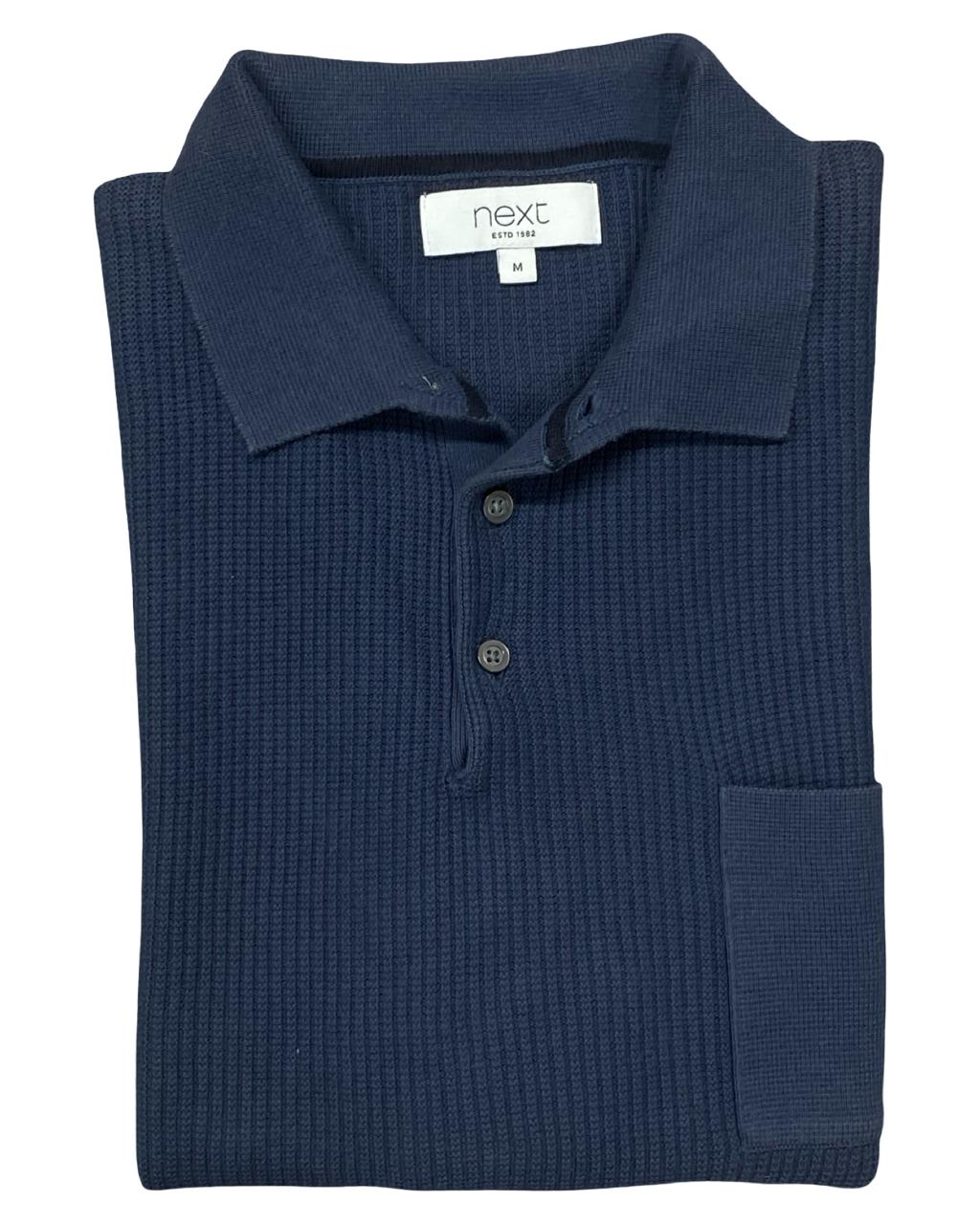 Next Navy Blue Ribbed Polo Shirt | Size Small | Chest 20”