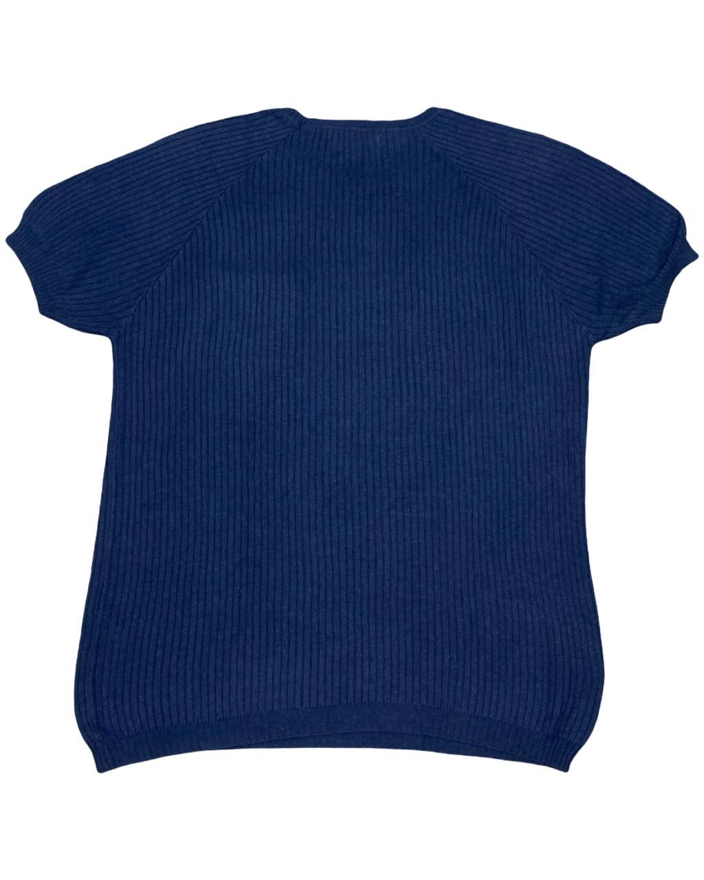 M&S x Kestin Hare Navy Blue Ribbed Knit Sweater Tee | Size Medium | Chest 20.5”