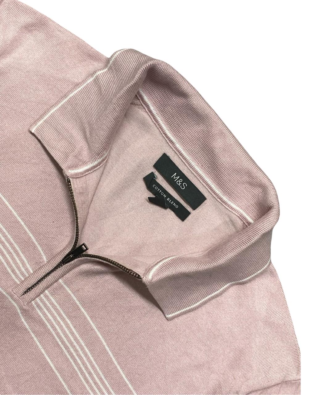 M&S Pale Pink Cotton Blend Knit Polo Shirt | Size Small | Chest 20”