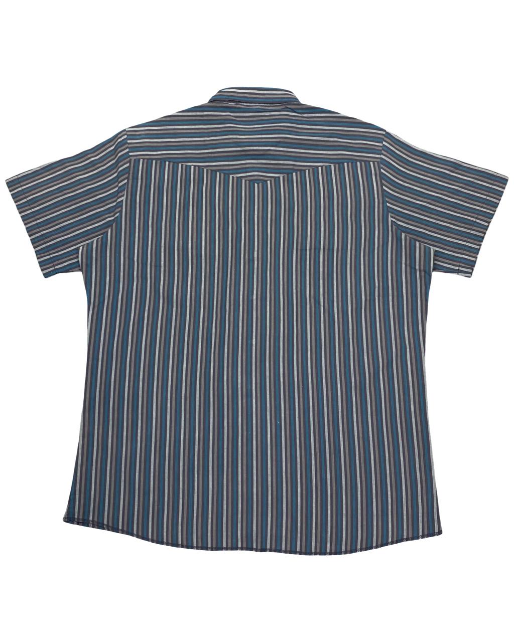 Wrangler Blue & Grey Striped Western Short-Sleeve Shirt | Size XL | Chest 26”