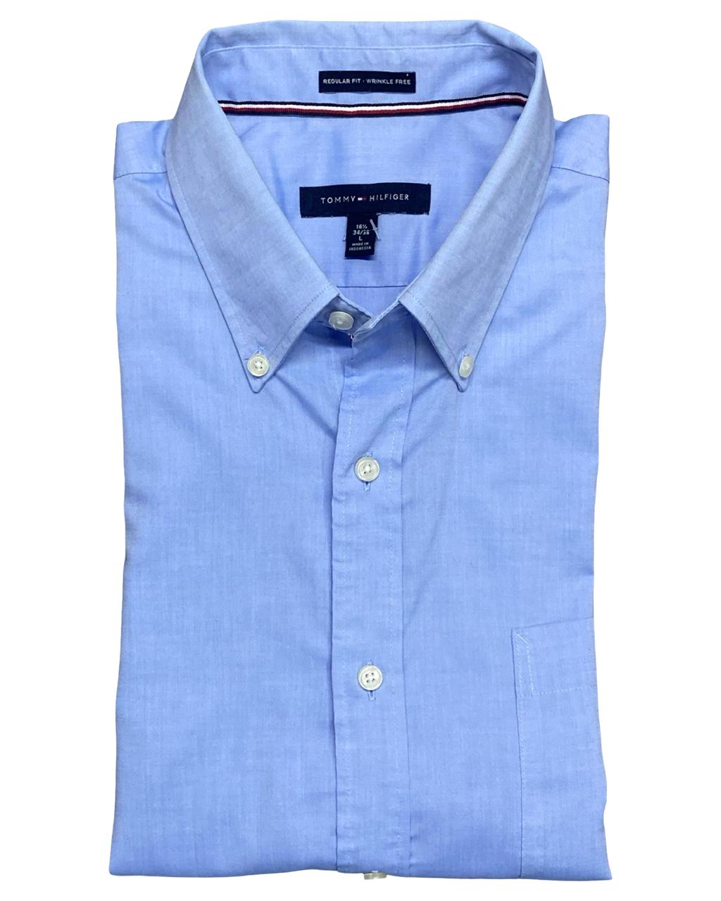 Tommy Hilfiger Light Blue Wrinkle-Free Button-Down Shirt | Size Large | Chest 24.5”