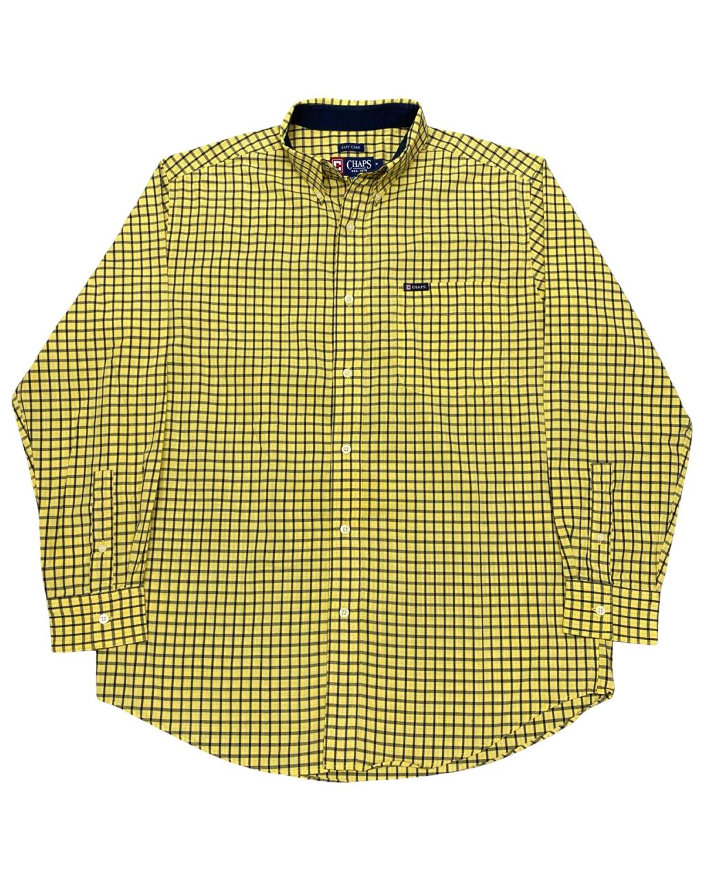 Chaps Yellow Gingham Check Button-Down Shirt | Size Large | Chest 24”