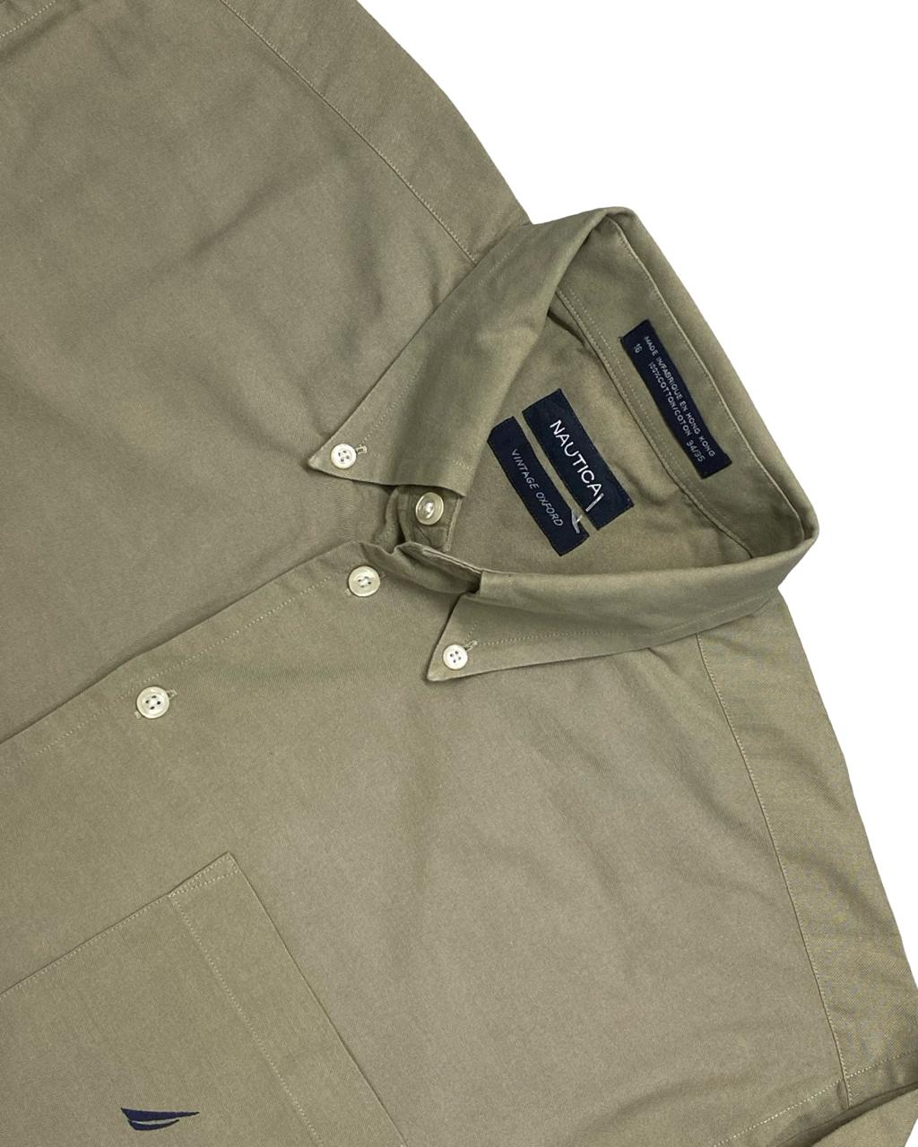 Nautica Khaki Vintage Oxford Button-Down Shirt | Size Large | Chest 25”