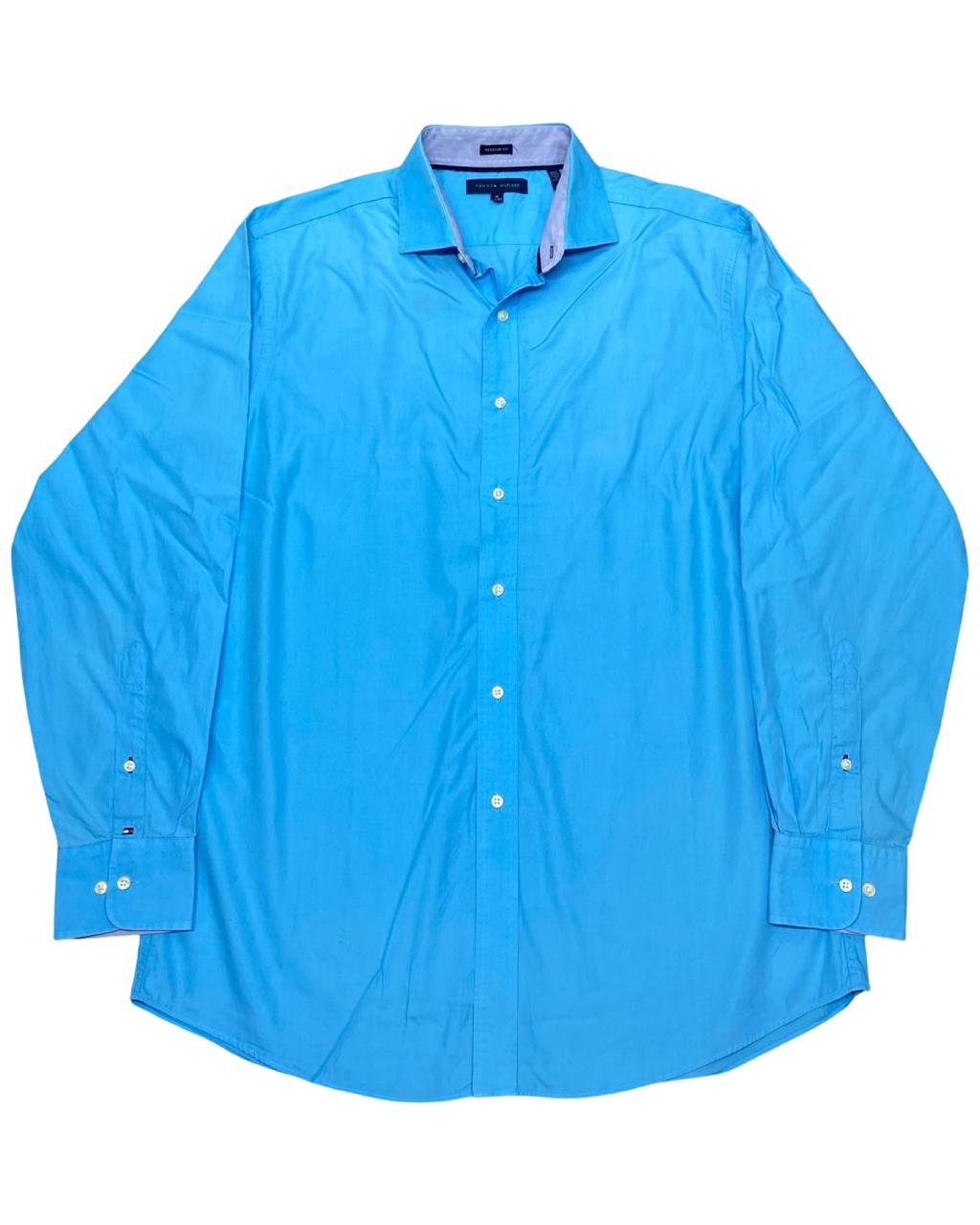 Tommy Hilfiger Sky Blue Solid Button-Down Shirt | Size Large | Chest 23”