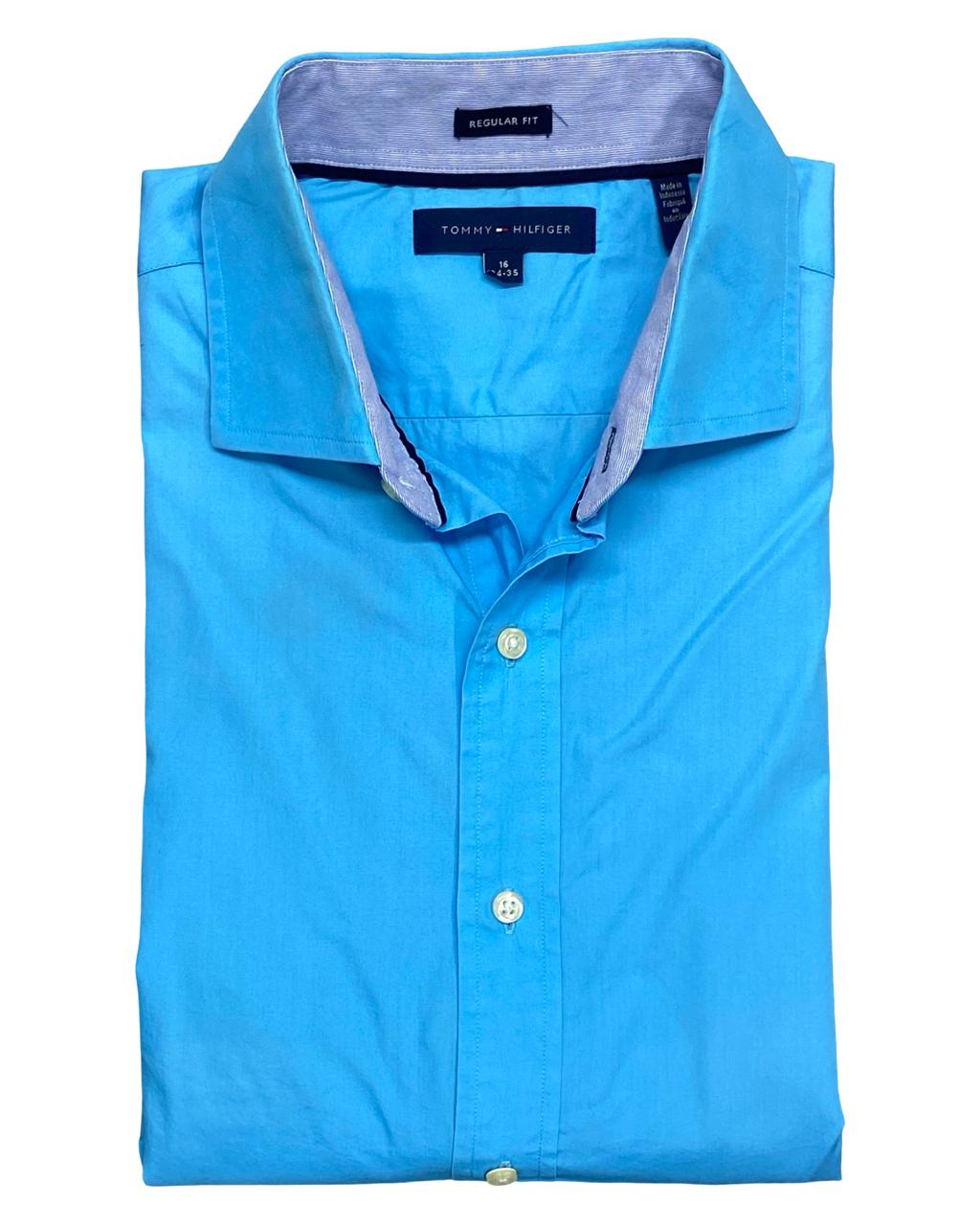 Tommy Hilfiger Sky Blue Solid Button-Down Shirt | Size Large | Chest 23”