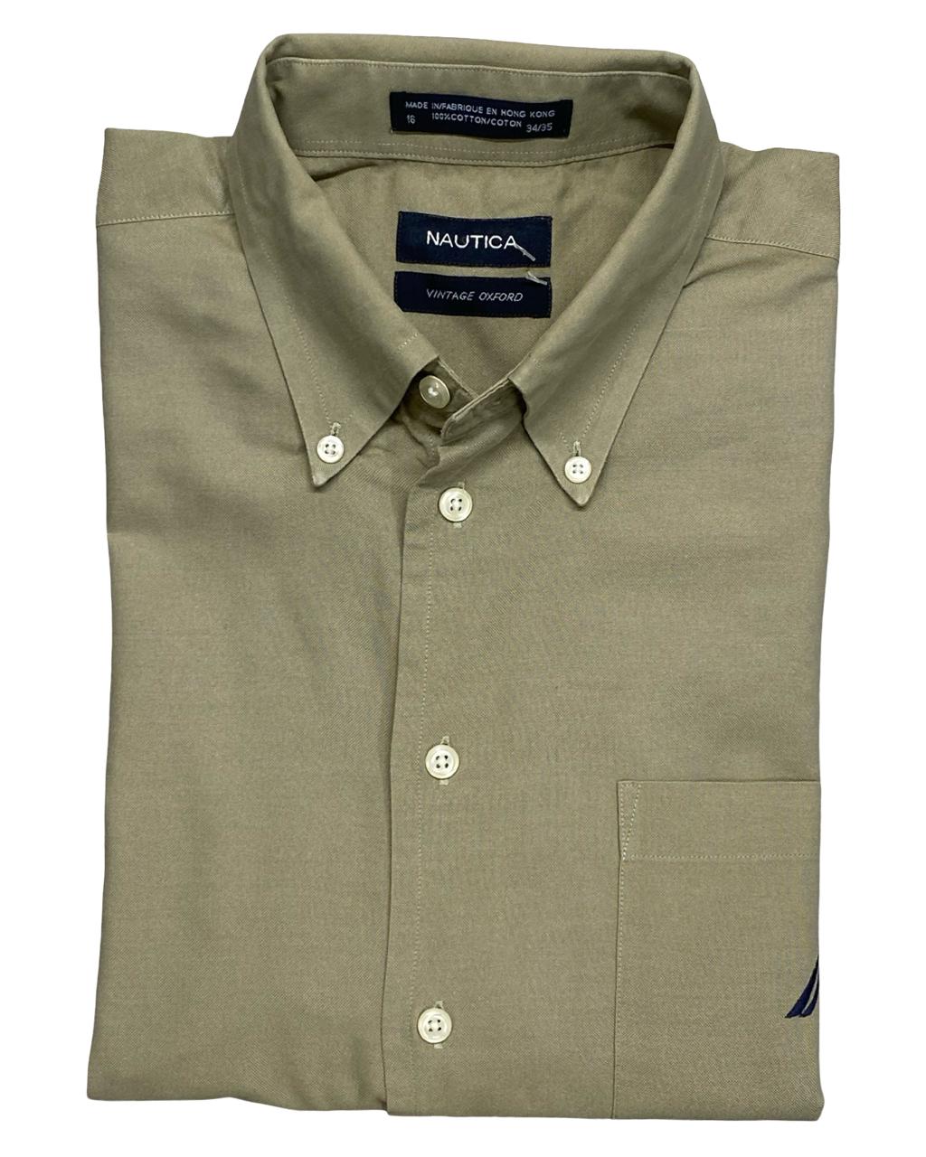 Nautica Khaki Vintage Oxford Button-Down Shirt | Size Large | Chest 25”