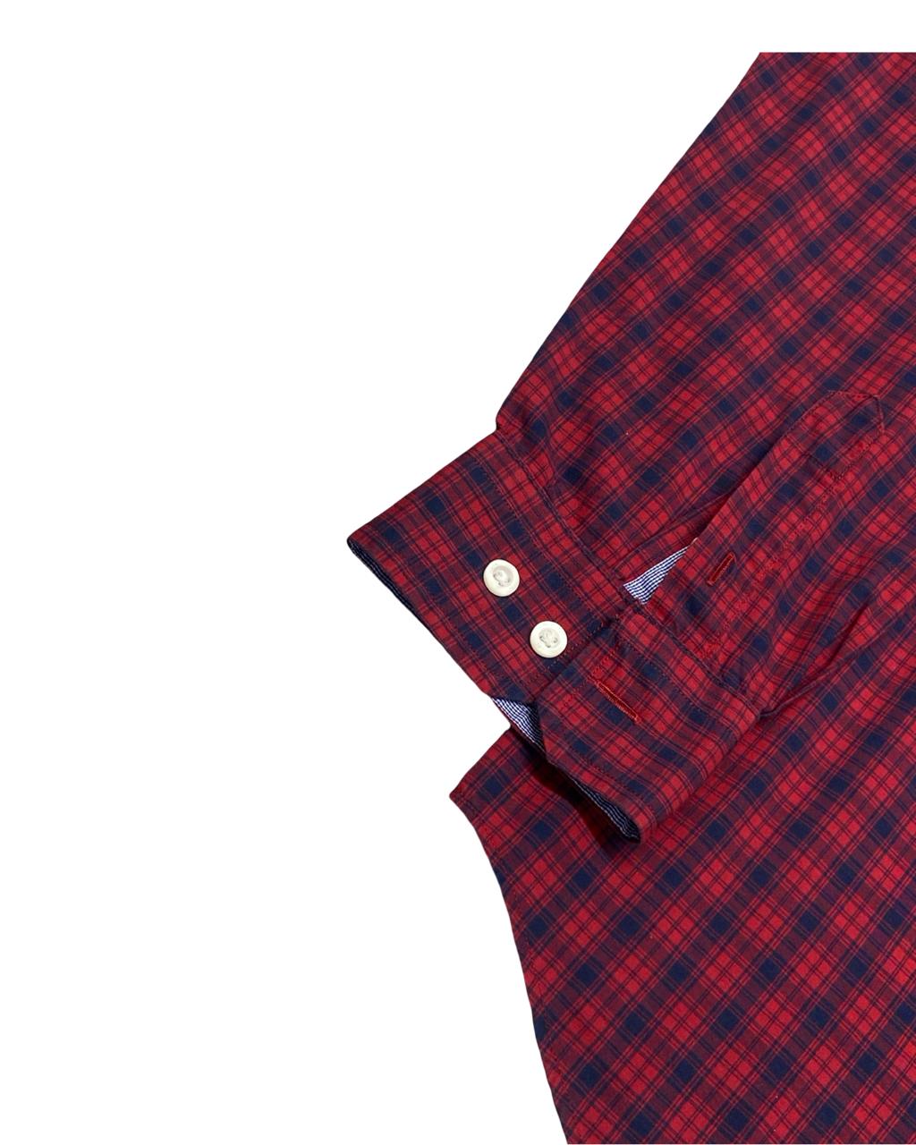 Nautica Red & Navy Micro-Check Button-Down Shirt | Size Large | Chest 24”