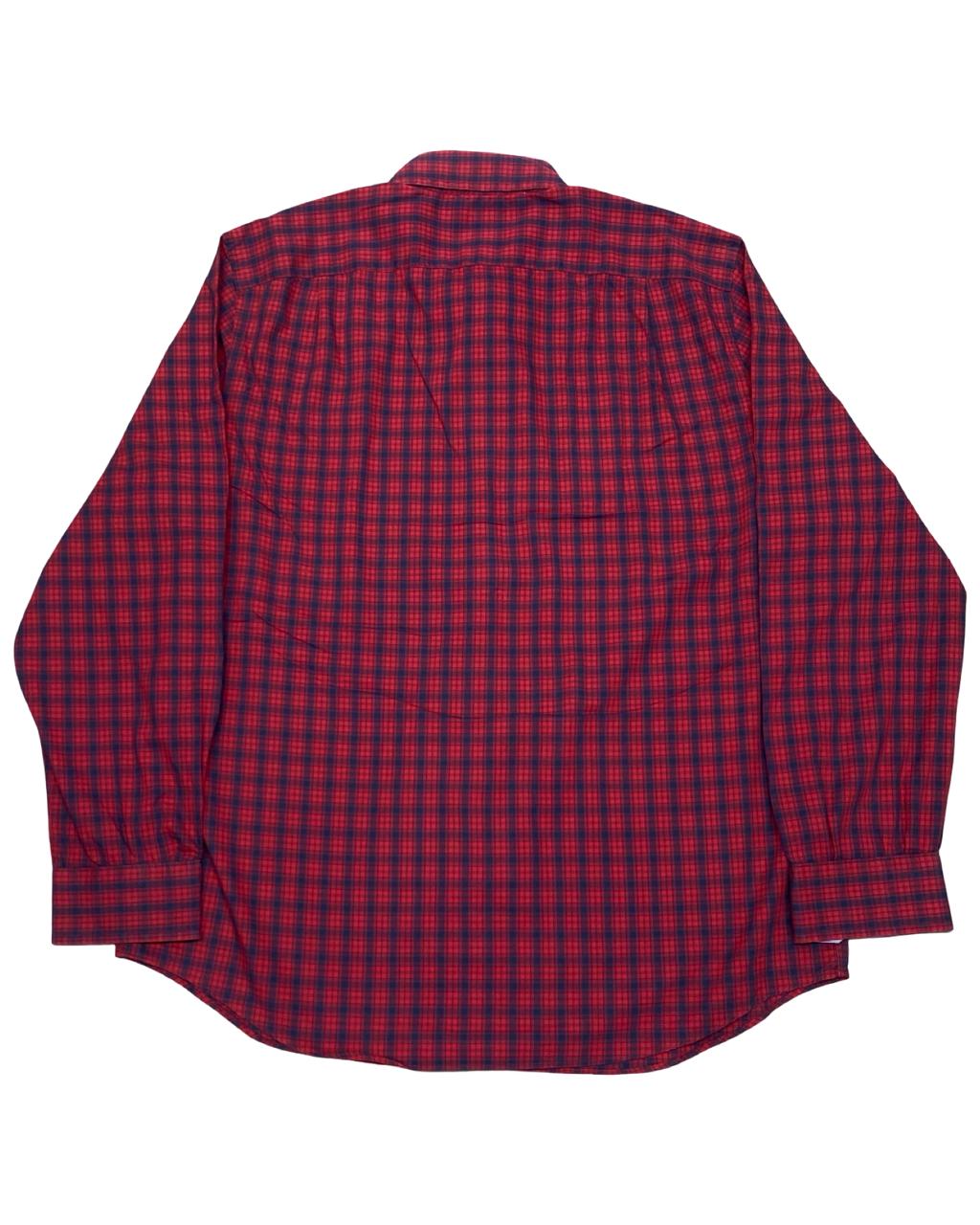 Nautica Red & Navy Micro-Check Button-Down Shirt | Size Large | Chest 24”