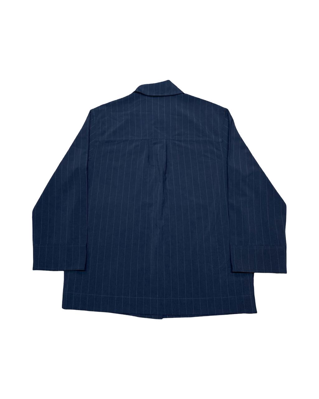 MNG Navy Pinstripe Button-Up Overshirt | Size Medium | Chest 22.5”