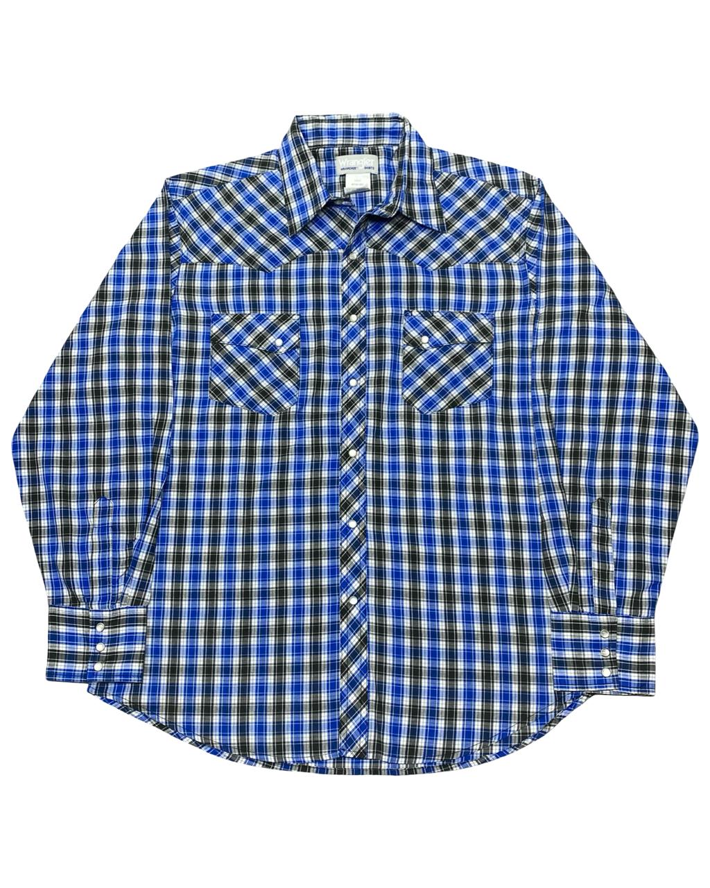 Wrangler Blue Plaid Western Button-Up Shirt | Size Large | Chest 24”