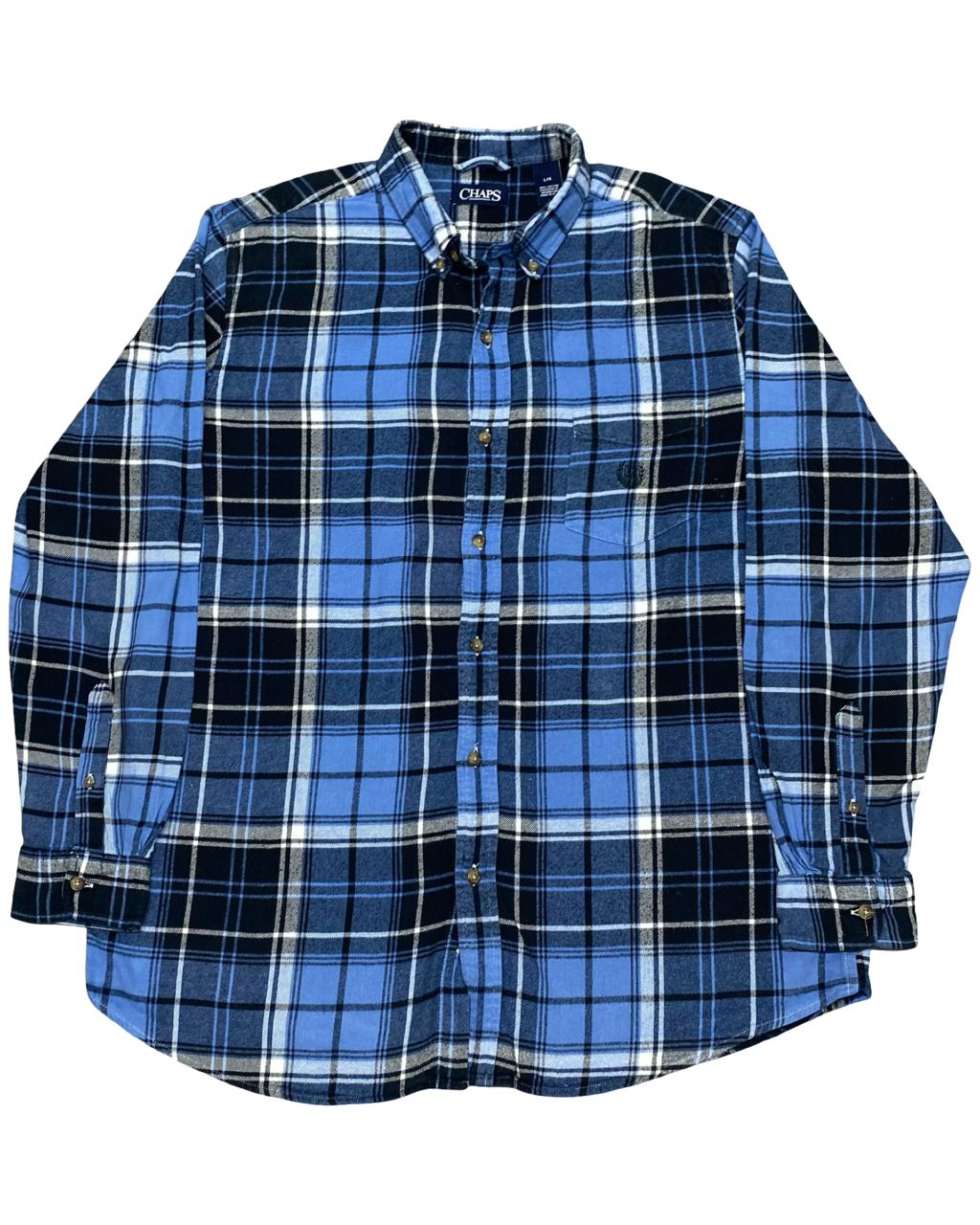 Chaps Blue Plaid Button-Down Shirt | Size Large | Chest 25”