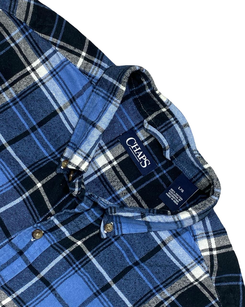 Chaps Blue Plaid Button-Down Shirt | Size Large | Chest 25”