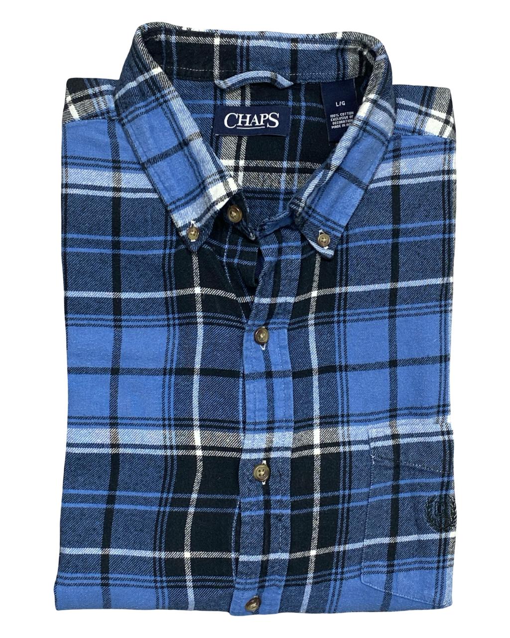 Chaps Blue Plaid Button-Down Shirt | Size Large | Chest 25”