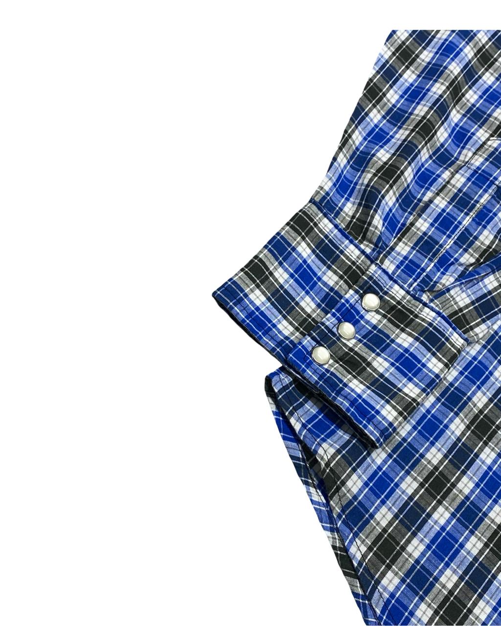 Wrangler Blue Plaid Western Button-Up Shirt | Size Large | Chest 24”